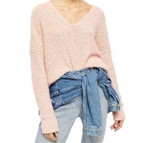 Free People Small Finders Keepers V-Neck Knit Sweater Nude Peach/Pink $108 - Picture 1 of 4